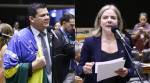 O deputado Gilvan da Federal (PL-ES) e a ministra das Relações Institucionais Gleisi Hoffmann