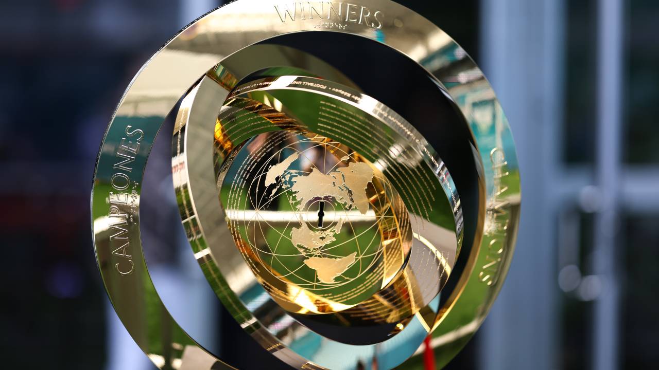 The Club World Cup is displayed in the paddock at the Miami International Autodrome in Miami, United States, on May 4, 2025. (Photo by Reginald Mathalone/NurPhoto via Getty Images)