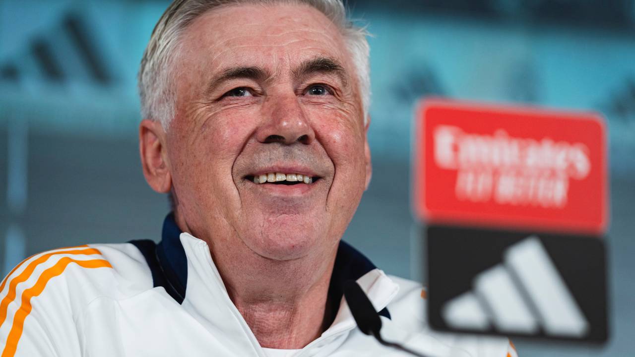 Carlo Ancelotti, head coach of Real Madrid, speaks during the Real Madrid press conference ahead of the La Liga match against FC Barcelona at Ciudad Real Madrid in Valdebebas, Spain, on May 10, 2025. (Photo by Alberto Gardin/NurPhoto via Getty Images)