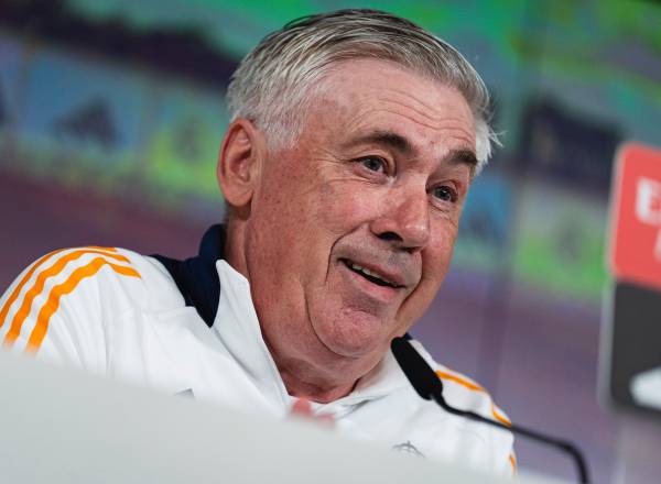 Carlo Ancelotti, head coach of Real Madrid, speaks during the Real Madrid press conference ahead of the La Liga match against FC Barcelona at Ciudad Real Madrid in Valdebebas, Spain, on May 10, 2025.