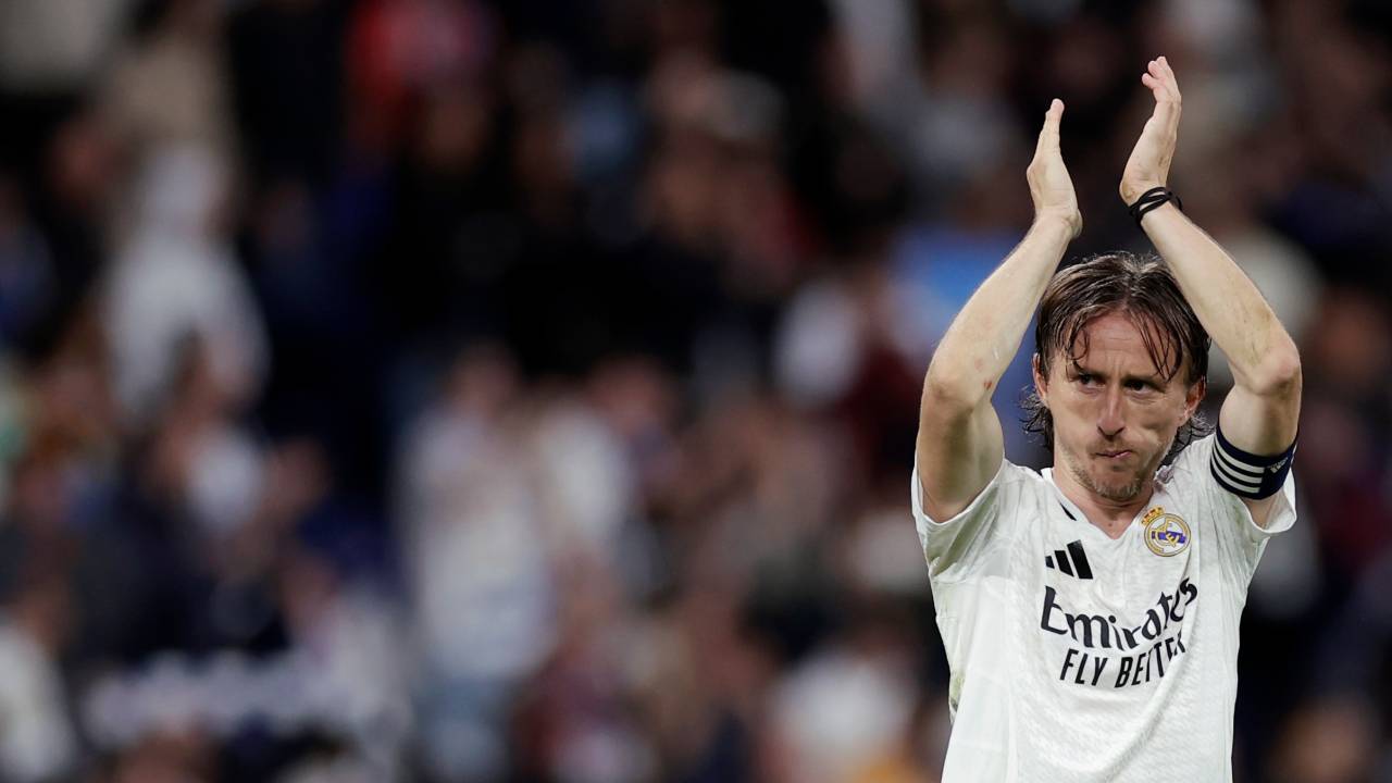 MADRID, SPAIN - MAY 14: Luka Modric of Real Madrid celebrates the victory after the match during the LaLiga EA Sports match between Real Madrid v Real Mallorca at the Estadio Santiago Bernabeu on May 14, 2025 in Madrid Spain