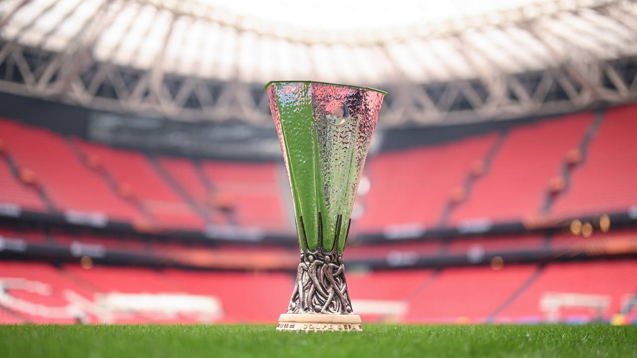 BILBAO, SPAIN - MAY 19: The Europe League trophy is seen ahead of the UEFA Europa League Final 2025 between Tottenham Hotspur and Manchester United at San Mames Stadium on May 19, 2025 in Bilbao, Spain. (Photo by Michael Regan - UEFA/UEFA via Getty Images)