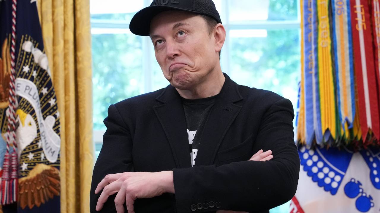 O empresário Elon Musk na reunião que marcou sua saída do governo de Donald Trump. 30/05/2025