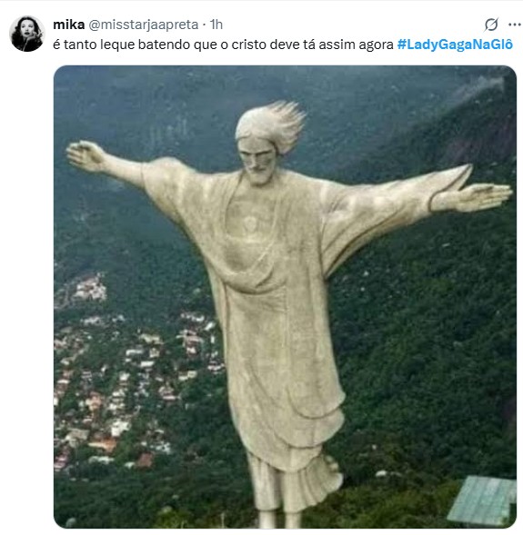 cristo Usuária do X faz meme com Cristo Redentor relacionado a show de Lady Gaga