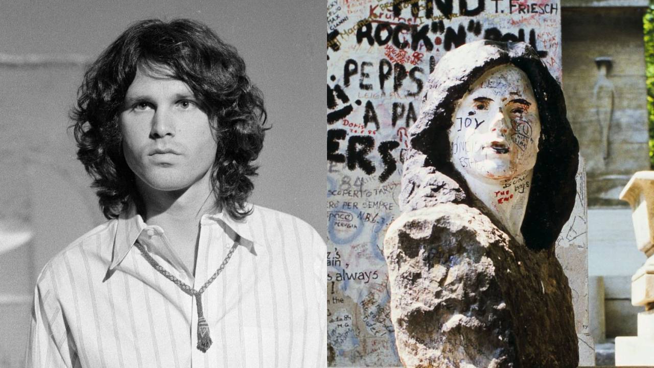 O cantor Jim Morrison, vocalista do The Doors e o busto desaparecido