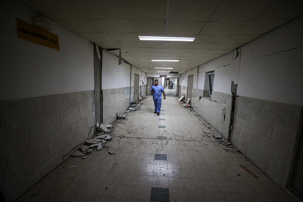 Interior do Hospital Europeu, em Khan Yunis, atingido por ataque israelense. 13/05/2025