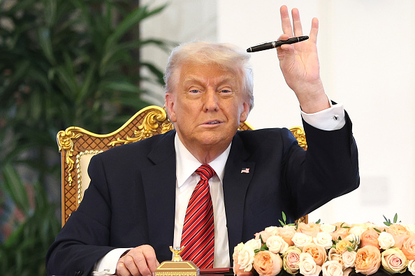 O presidente dos Estados Unidos, Donald Trump, em Doha. 14/05/2025
