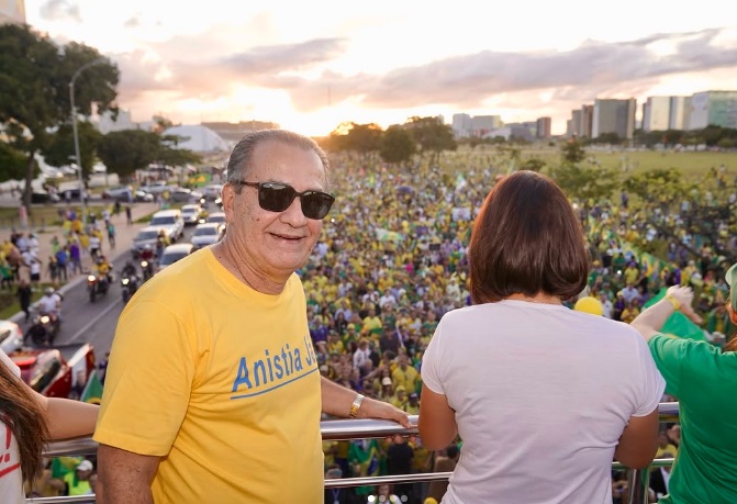 O pastor Silas Malafaia durante manifestação pró-anistia em Brasília