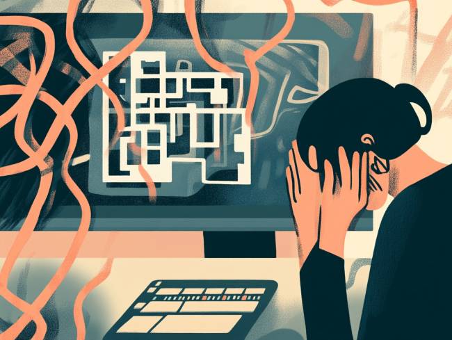 Ilustração de cliente frustrado com atendimento via chatbot Ilustração de cliente frustrado com atendimento via chatbot