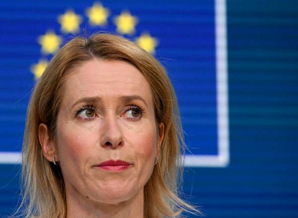 European Union High Representative for Foreign Affairs and Security Policy Kaja Kallas delivers a press confrence following an informal video conference of EU Foreign Affairs Ministers to address the situation in the Middle East, in Brussels on June 17, 2025. (Photo by Nicolas TUCAT / AFP)