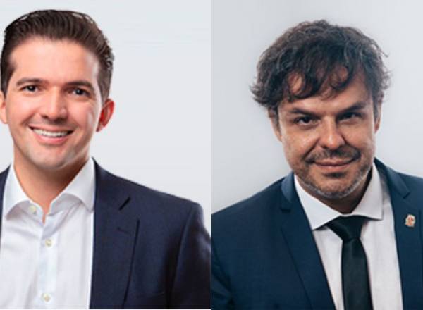 Os vereadores da Câmara de São Paulo Rubinho Nunes e Adrilles Jorge, ambos do União Brasil