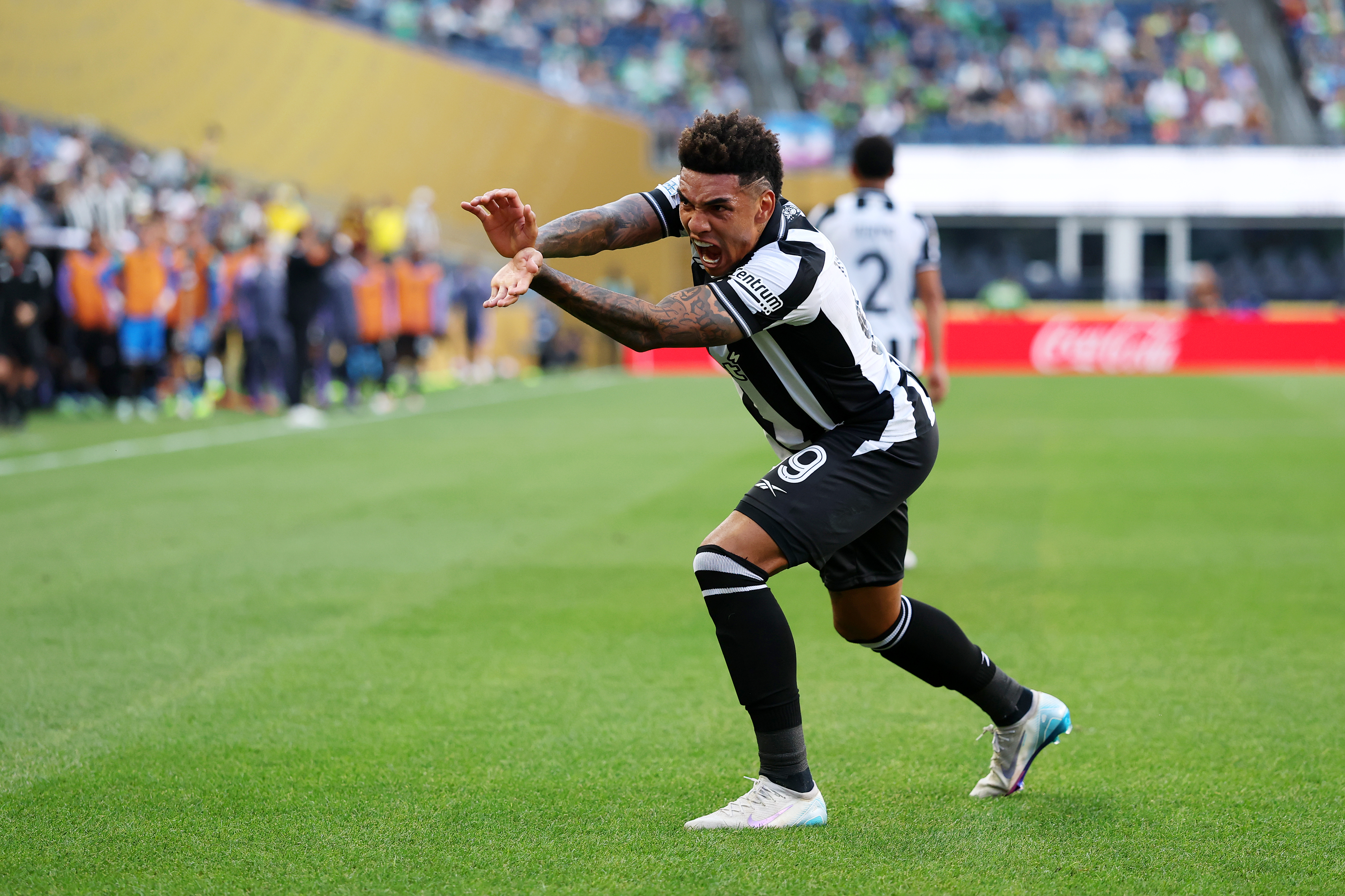 SEATTLE, WASHINGTON - JUNE 15: Igor Jesus #99 of Botafogo celebrates scoring his team's second goal during the FIFA Club World Cup 2025 group B match between Botafogo FR and Seattle Sounders FC at Lumen Field on June 15, 2025 in Seattle, Washington. (Photo by Buda Mendes/Getty Images)