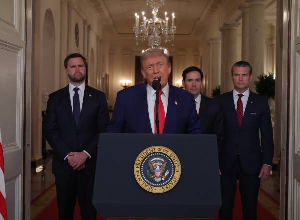 WASHINGTON, DC - JUNE 21: U.S. President Donald Trump delivers an address to the nation from the White House on June 21, 2025 in Washington, D.C. President Trump addressed the three Iranian nuclear facilities that were struck by the U.S. military early Sunday. (Photo by Carlos Barria - Pool/Getty Images)