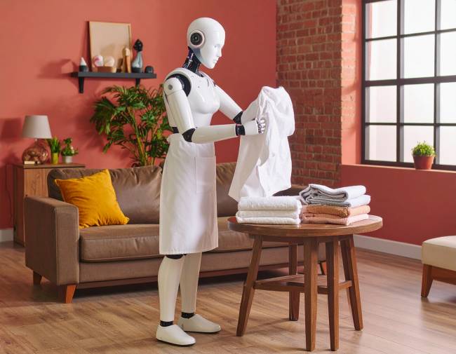 Imagem gerada por IA de um robô dobrando roupas Firefly Para gente como a gente, dobrar roupas é a tarefa mais prosaica do mundo, mas para os robôs é mais simples recriar um Da Vinci. Isso pode mudar com tecnologias como o V-JEPA 2