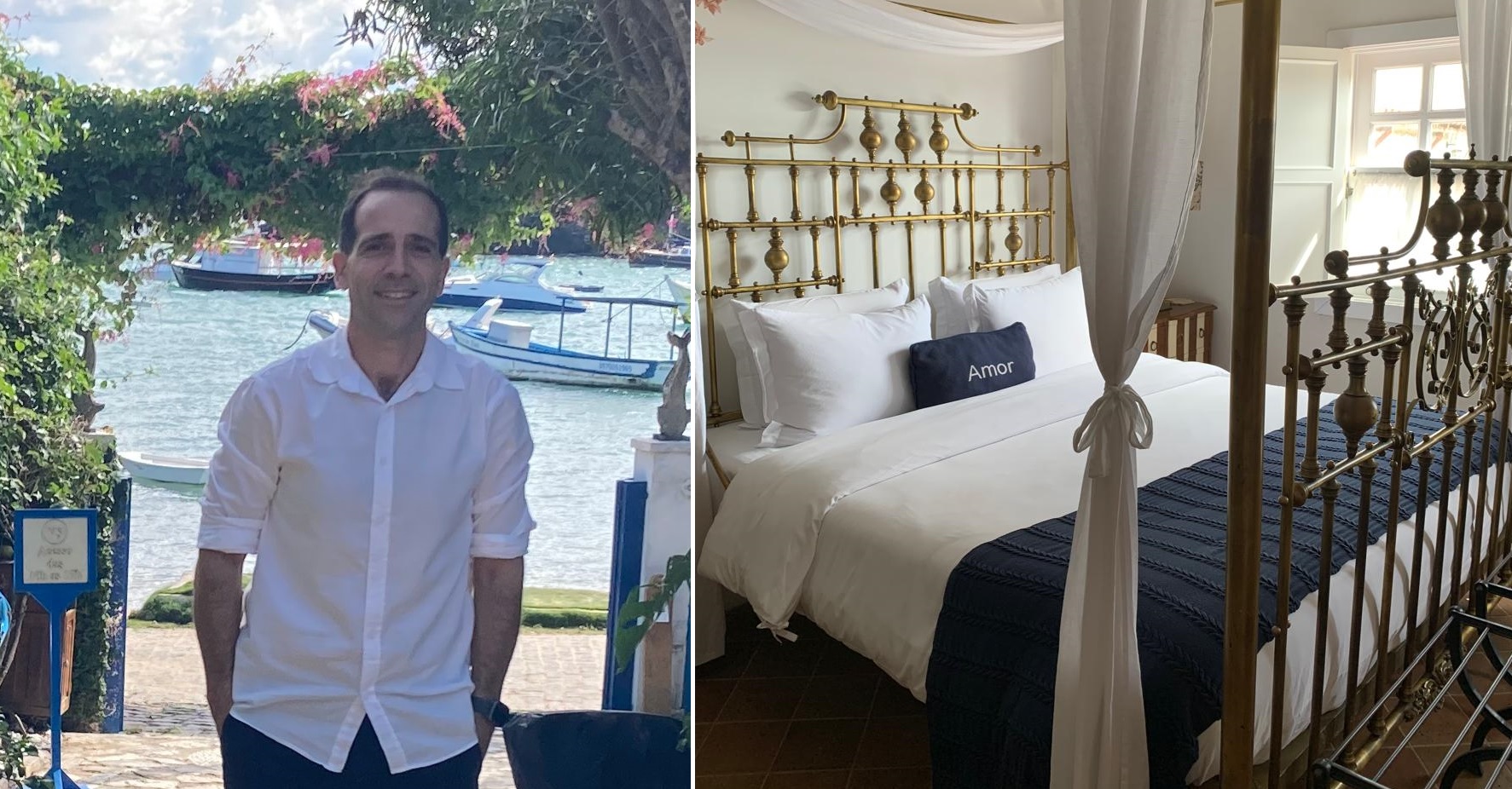 Javier Teti e detalhe da suite master da Vila da Santa