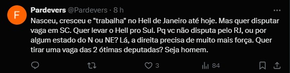 Usuário do X comenta post de Carlos Bolsonaro sobre ser candidato ao Senado por outro estado