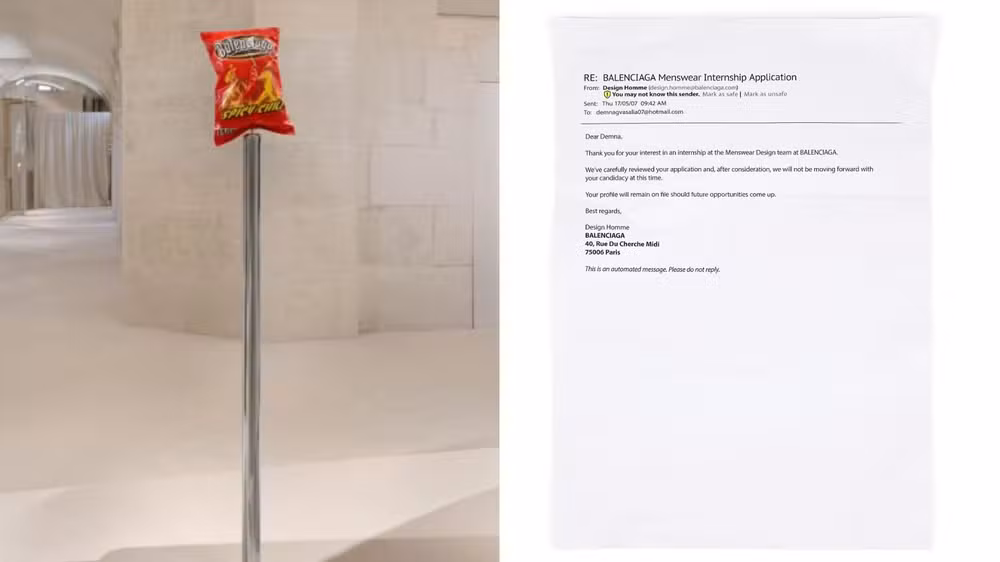 Bolsa de salgadinho e email da Balenciaga rejeitando estágio ao estilista: itens curiosos