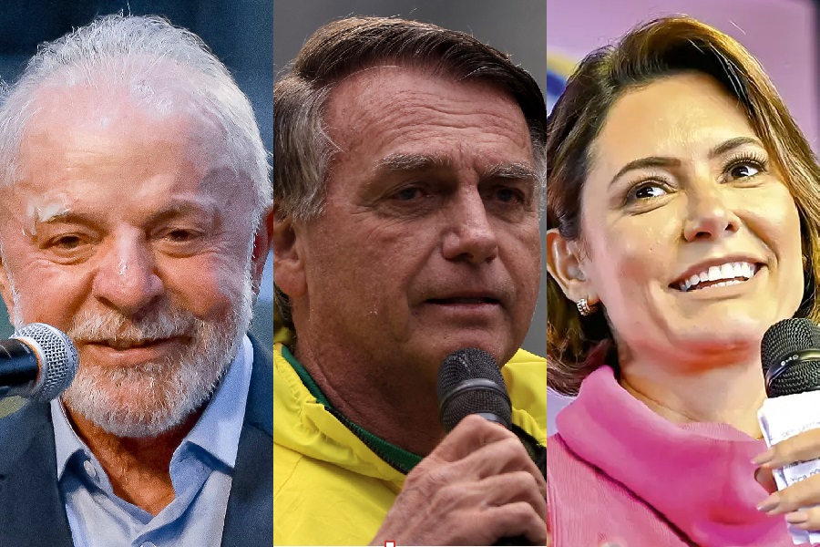 O presidente Luiz Inácio Lula da Silva; o ex-presidente Jair Bolsonaro; e a ex-primeira-dama Michelle Bolsonaro