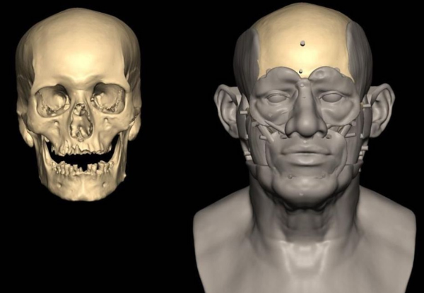 Reconstrução facial do homem enterrado há 4.800 anos na cidade de Nuwayrat, no sul do Egito, cujos restos mortais permitiram o sequenciamento do DNA mais antigo já obtido no país.