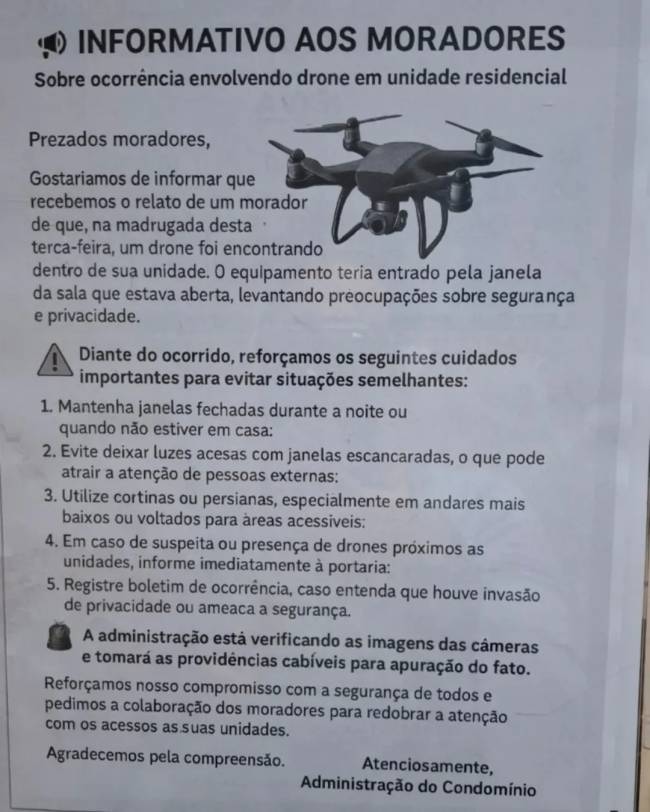 Invas&atilde;o de drone em apartamento no Rio gerou aviso de cuidados entre cond&ocirc;minos