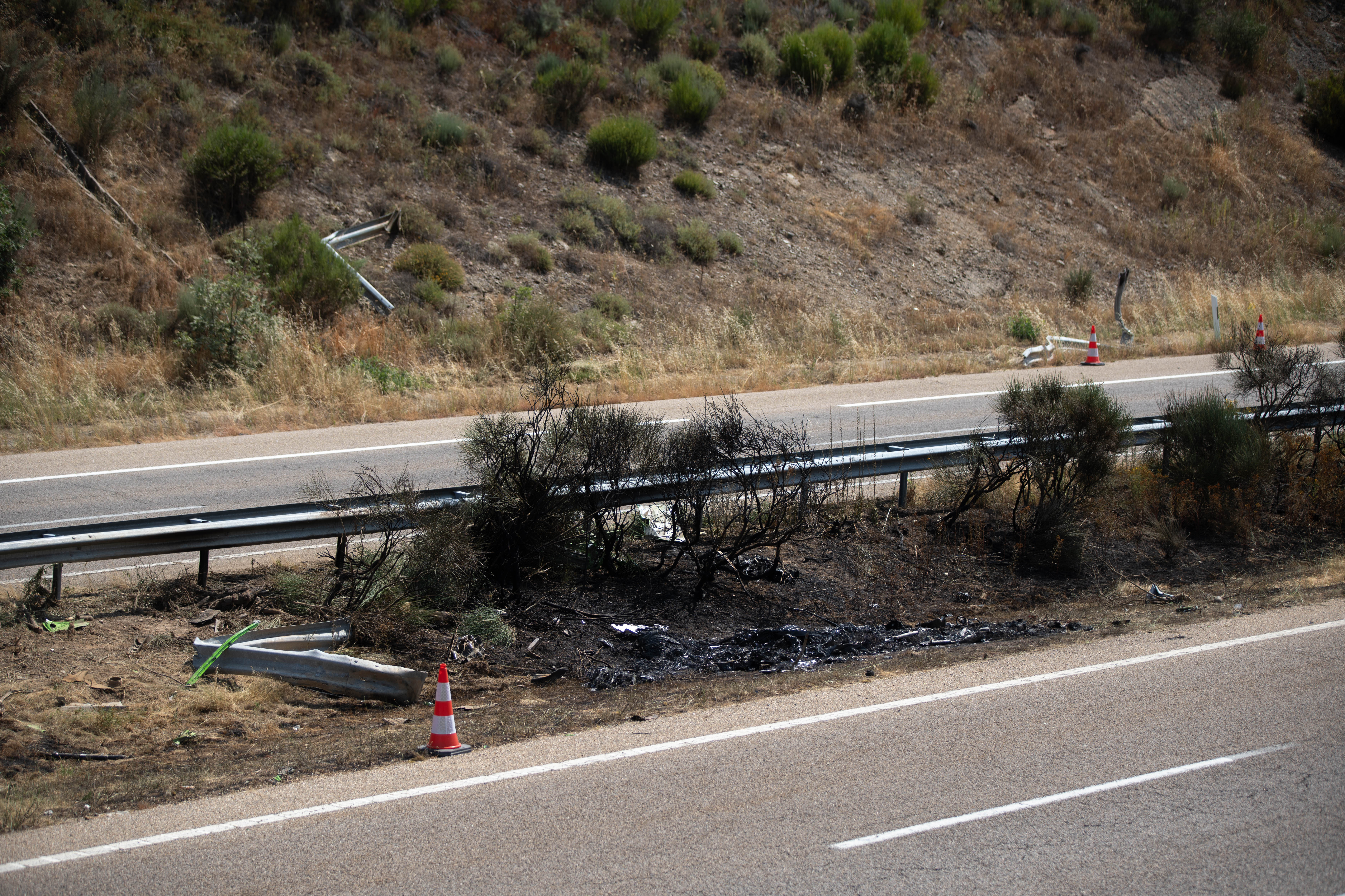 PALACIOS DE SANABRIA, ZAMORA CA, SPAIN - JULY 03: The place where the events occurred, on July 3, 2025, in Palacios de Sanabria, Zamora, Castilla y Leon, Spain. The Portuguese soccer player who played for Liverpool FC, Diogo Jota, and his brother, Andre Silva, who was part of the Portuguese Penafiel squad, died early this morning in a traffic accident on the A-52 road, near the Zamora municipality of Cernadilla. Several people alerted to the accident of a vehicle that was on fire at kilometer 65 of the A-52. (Photo By Emilio Fraile/Europa Press via Getty Images)