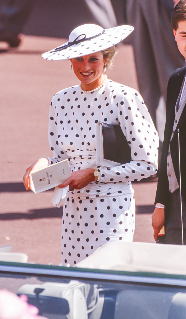 ASCOT, ENGLAND - JUNE 15: Diana, Princess of Wales attends The Royal Ascot race meeting, on June 15, 1988 in Ascot ,United Kingdom. (Photo by Julian Parker/UK Press via Getty Images)