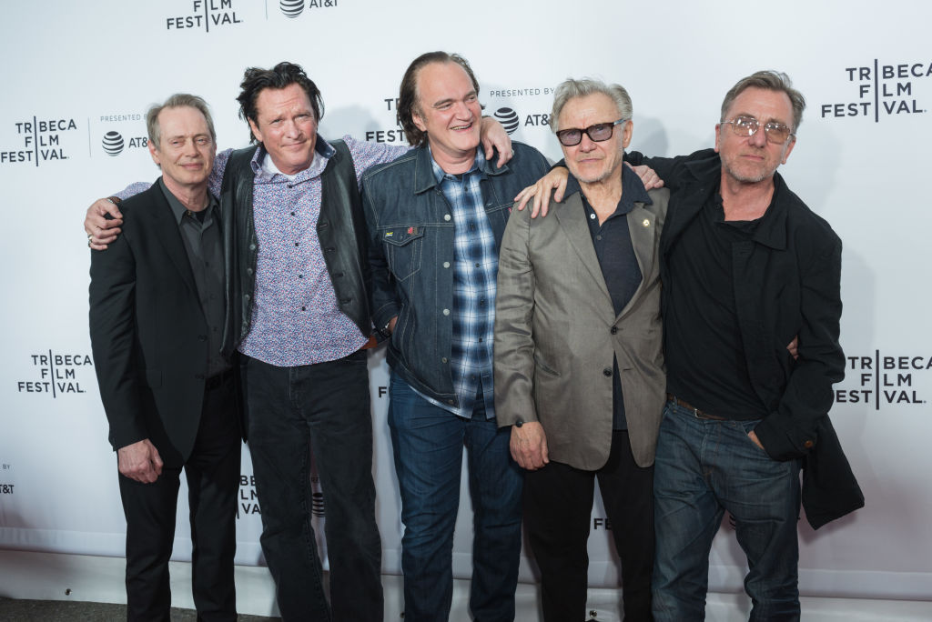 Steve Buscemi, Michael Madsen, Quentin Tarantino, Harvey Keitel e Tim Roth no aniversário de 25 anos de 'Cães de Aluguel', em 2017 -