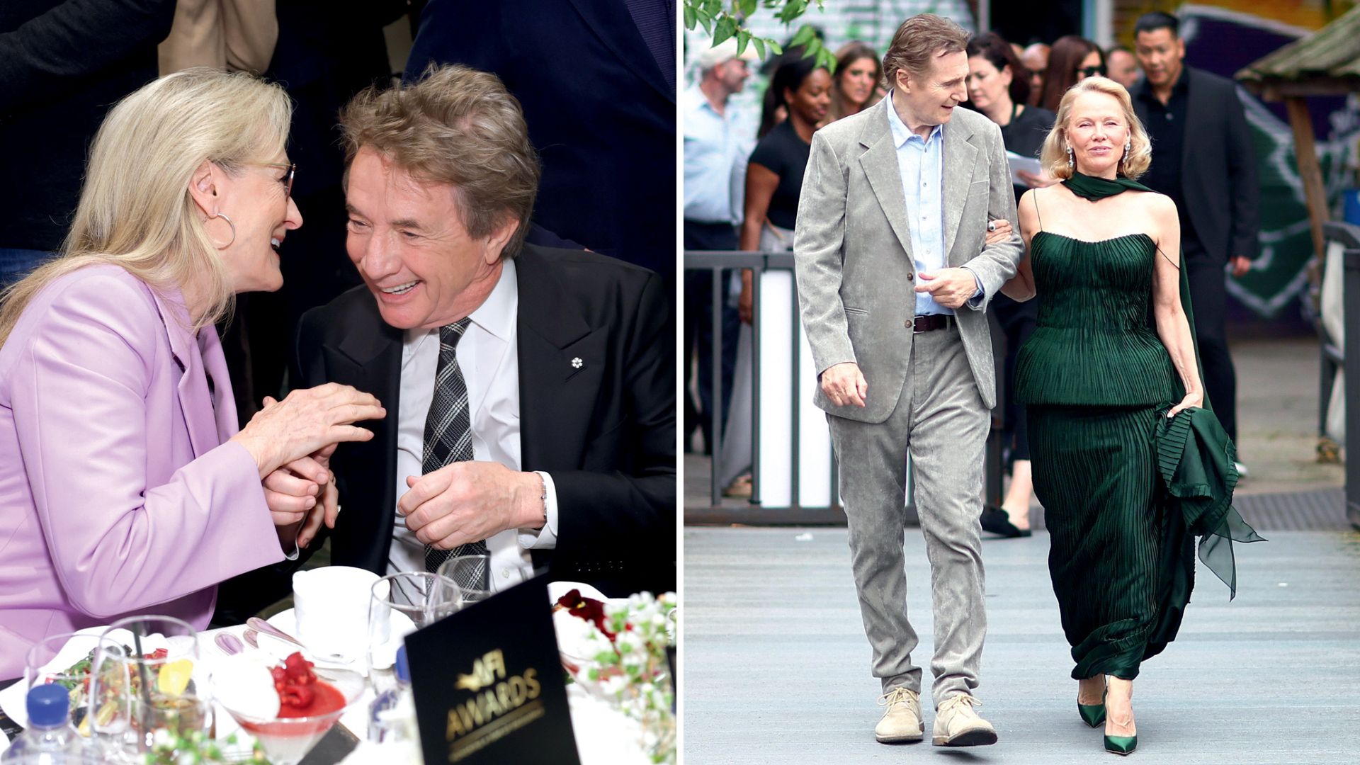 SOCIEDADE - Beijos e flashes&ensp;Meryl Streep e Martin Short (acima), Liam Neeson e Pamela Anderson (&agrave; dir.): novas rela&ccedil;&otilde;es na maturidade