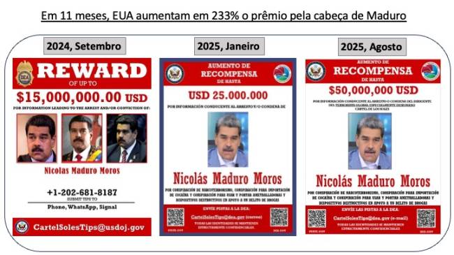 Aumentou em 233% o prêmio pela cabeça de Maduro .
