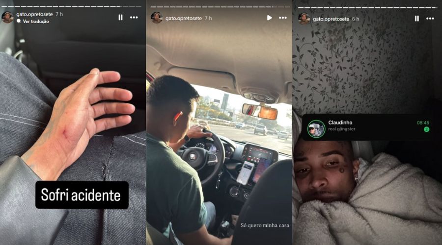 Gato Preto e Bia Miranda divulgaram nas redes sociais toda a din&acirc;mica do acidente e a rea&ccedil;&atilde;o que tiveram depois