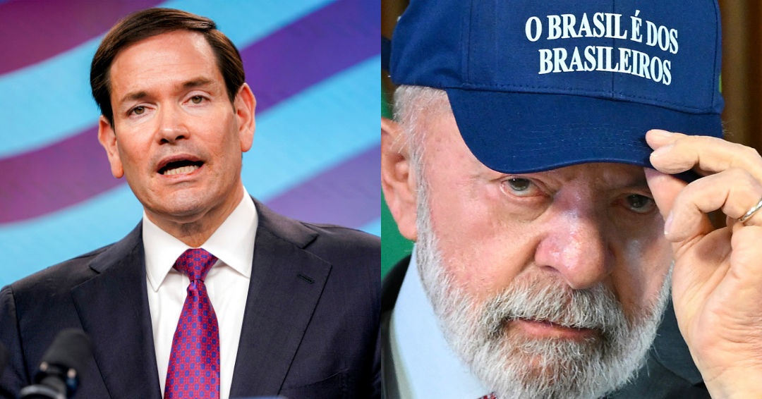 O secretário de Estado dos EUA, Marco Rubio (à esquerda), e o presidente do Brasil, Luiz Inácio Lula da Silva (à direita).