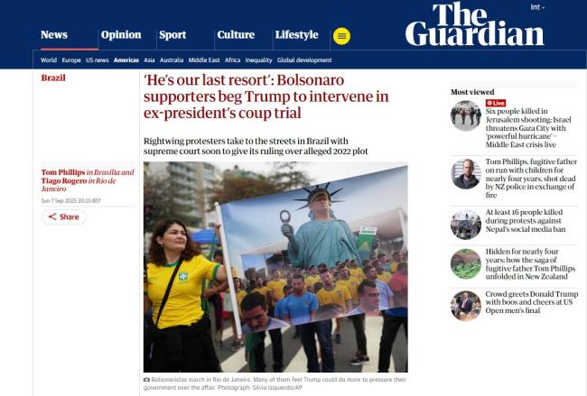 Manchete do Guardian sobre os atos
