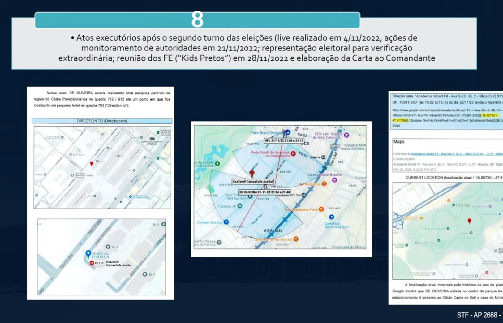 Slide exibido por Alexandre de Moraes no STF que exibe provas da PGR sobre o plano 'Punhal Verde e Amarelo'
