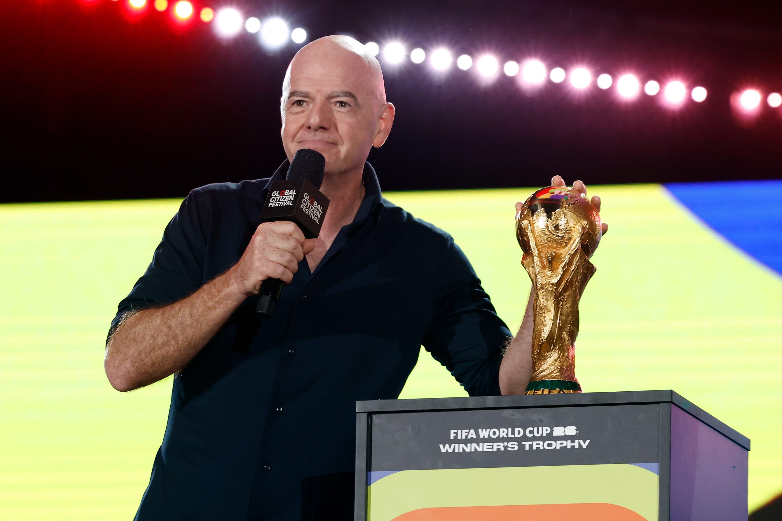 NEW YORK, NEW YORK - SEPTEMBER 27: Gianni Infantino performs during the 2025 Global Citizen Festival at Central Park's Great Lawn on September 27, 2025 in New York City. (Photo by Taylor Hill/Getty Images)
