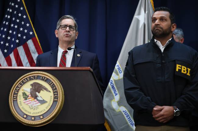 FBI Director Patel And Eastern District U.S. Attorney Nocella Holds News Conference On Major Illegal Sports Gambling Schemes NEW YORK, NEW YORK - OCTOBER 23: U.S. Attorney for the Eastern District of New York Joseph Nocella speaks as FBI Director Kash Patel stands silently during a press conference on October 23, 2025 in New York City. FBI Director Patel was joined by U.S. Attorney for the Eastern District of New York Joseph Nocella, Jr., Assistant Director in Charge of the NY Field Office of the FBI Christopher Raia, Special Agent in Charge of the NY Field Office of Homeland Security Investigations Ricky Patel, NYPD Commissioner Jessica Tisch and various members of law enforcement as they announced indictments against current and former N.B.A. players, that include Chauncey Billups coach of the Portland Trailblazers and hall of fame inductee, Terry Rozier, a guard for the Miami Heat, in a pair of criminal cases that involved the coordination of Mafia families and professional athletes. (Photo by Michael M. Santiago/Getty Images)