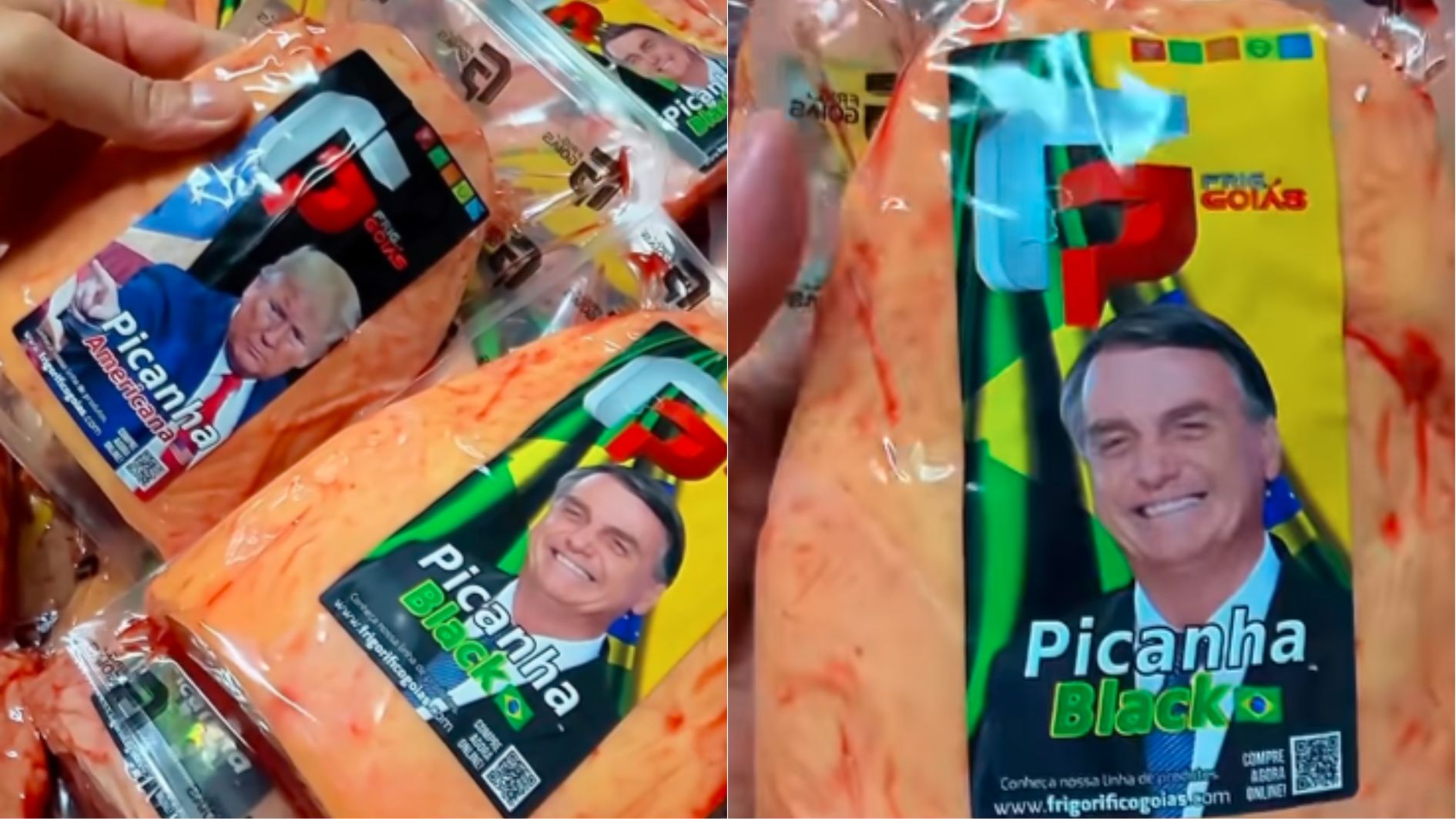 Picanha com fotos de Jair Bolsonaro e Donald Trump é vendida por açougue em Goiás