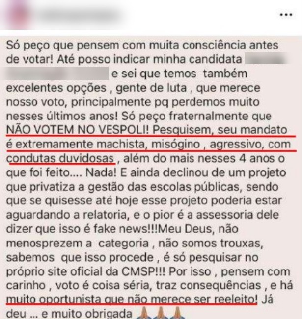 Uma das postagens, ainda na campanha eleitoral, que motivou inquérito na Polícia