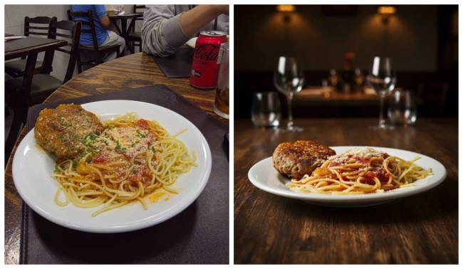 RESULTADO - Antes e depois de um prato clicado com smartphone: imagem resultante acrescenta elementos e mantem essência -