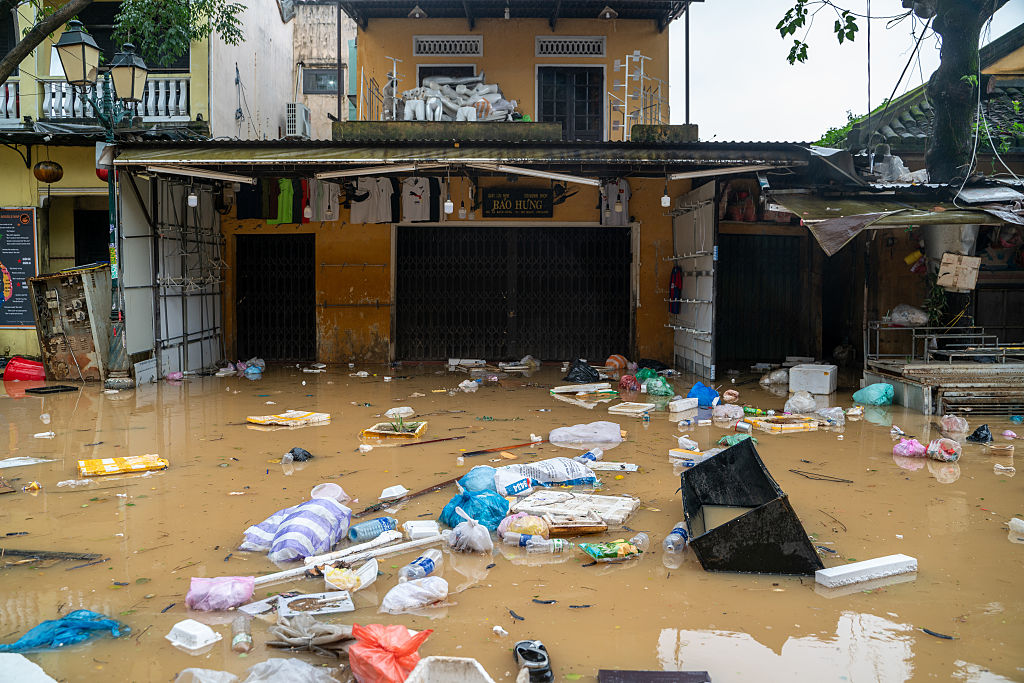 HOI AN, VIETNAM - NOVEMBER 19: The city of Hoi An continues to struggle with flooding after torrential rains caused the river to spill into the town, as seen in Hoi An, Vietnam, on November 19, 2025. Central and Southern Vietnam are currently experiencing heavy rainfall that has led to widespread devastation - including floods and landslides - and claimed at least eight lives. (Photo by Magdalena Chodownik/Anadolu via Getty Images)
