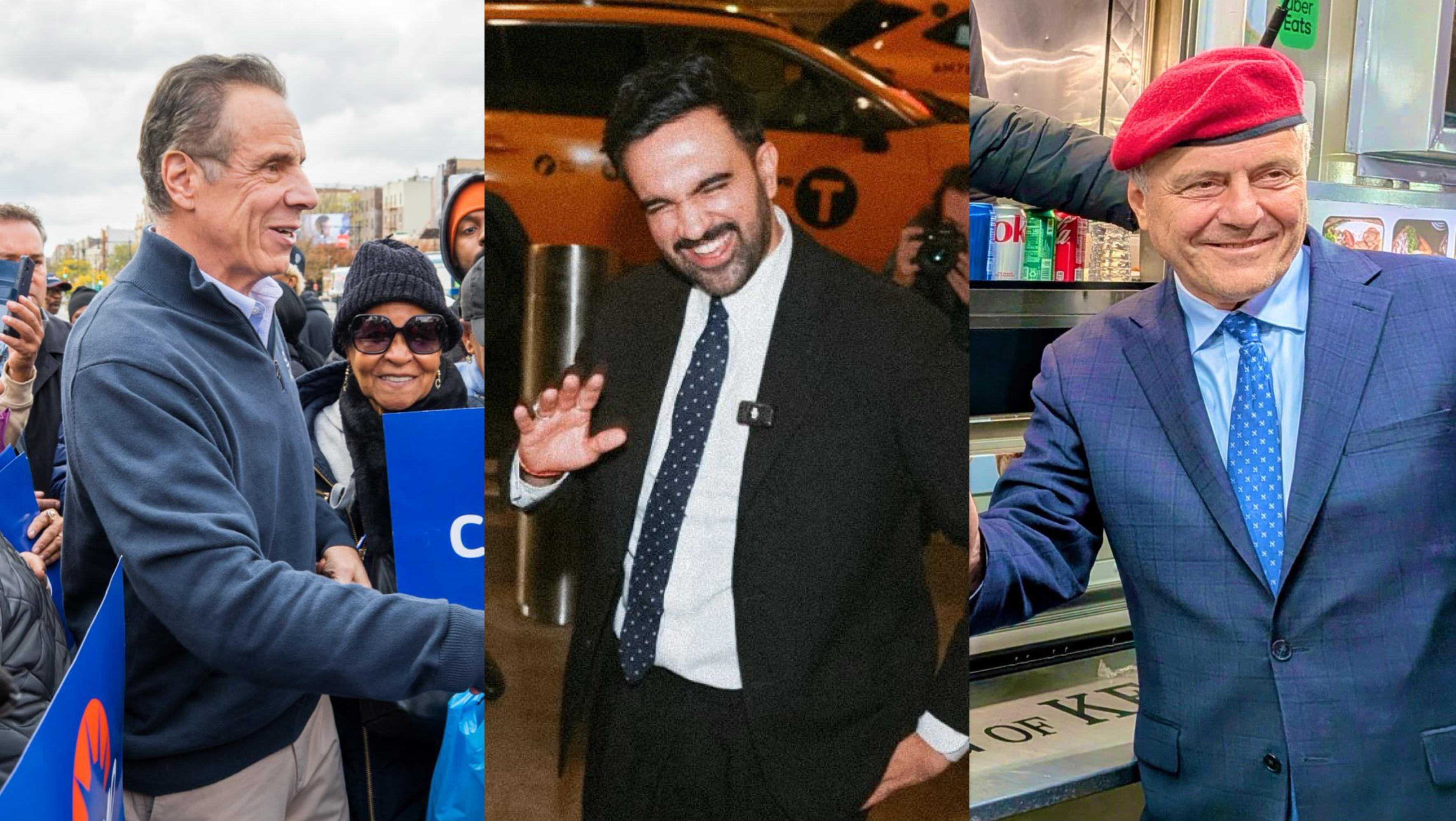 Os candidatos do pleito desta ter&ccedil;a (da esq. para a dir.): Andrew Cuomo, Zohran Mamdani e Curtis Silwa