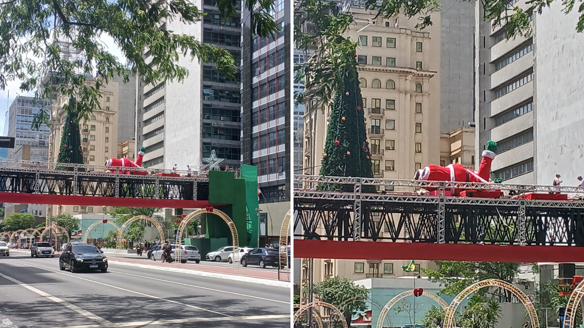 Papai Noel na Avenida Paulista: nocauteado por fortes rajadas de vento