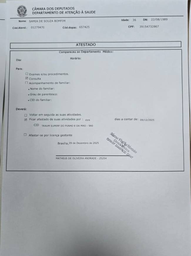 Laudo médico que aponta lesões de parlamentares