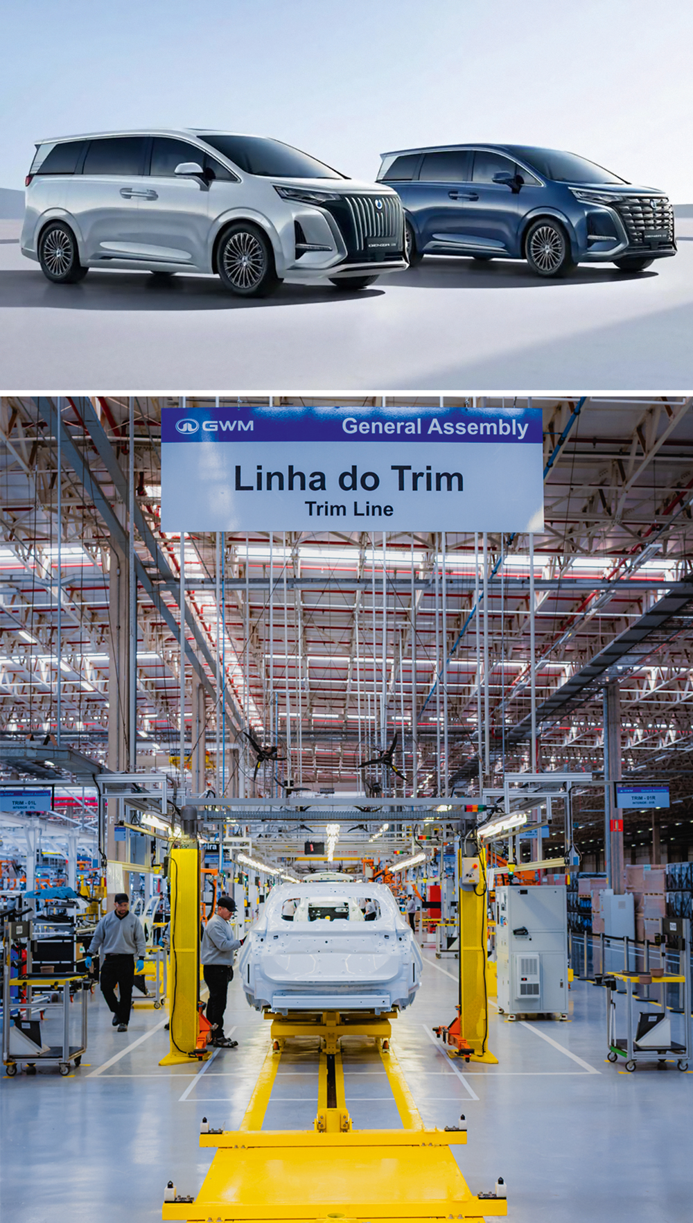 DX9, da Denza (acima), e f&aacute;brica da GWM em Iracem&aacute;polis (SP): os chineses avan&ccedil;am em todas as frentes de mercado