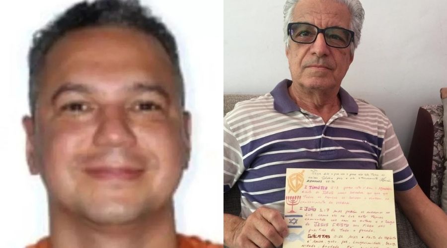 Tiago Gomes de Souza (esq.) matou César Finé Torresi (dir.) na frente do neto em junho de 2024