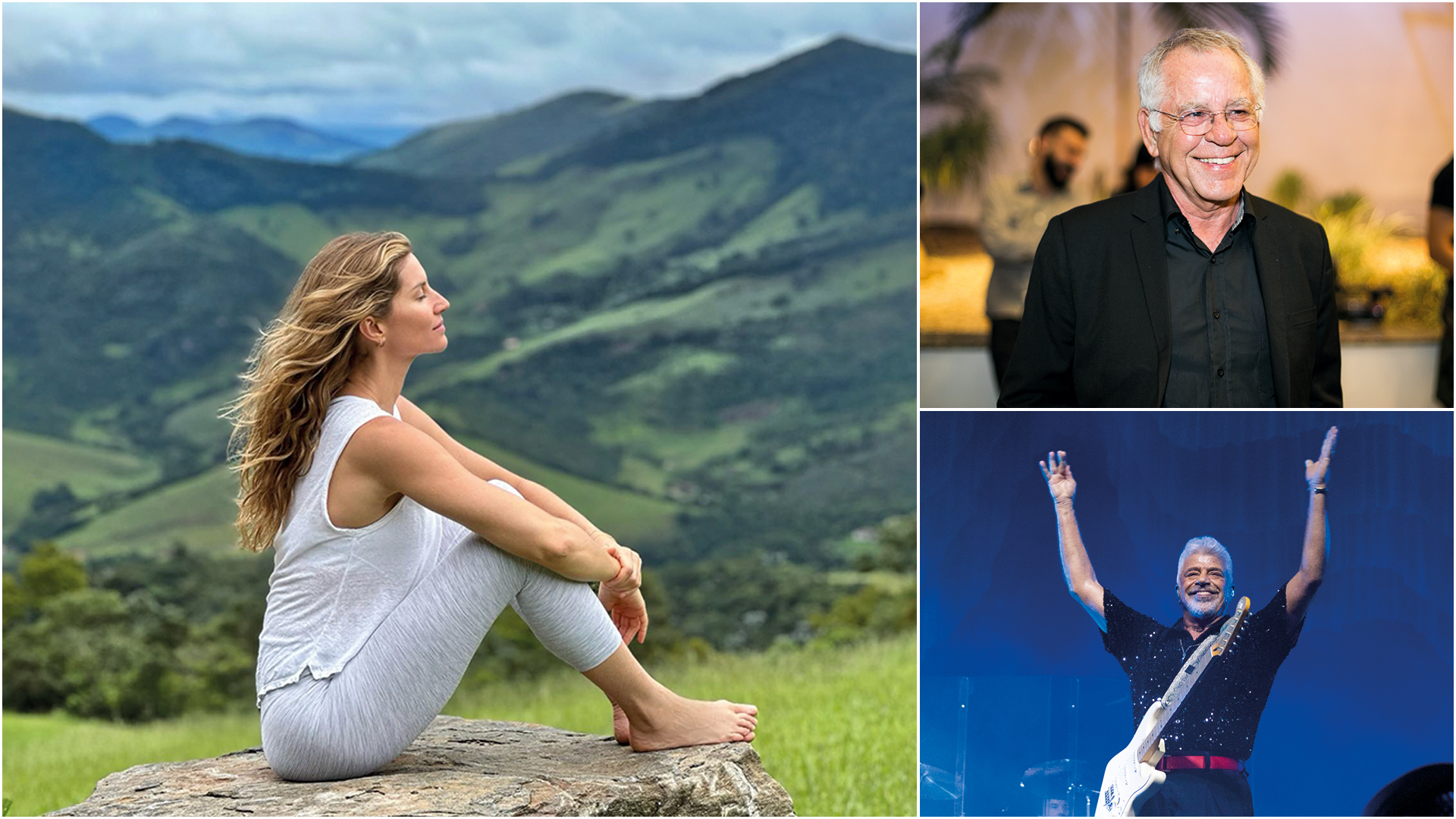 ADEPTOS -&ensp;Famosos d&atilde;o visibilidade &agrave; onda: Nelson Motta (ao alto), Lulu Santos e Gisele B&uuml;ndchen, que afirmou ter tido &ldquo;ganho de energia&rdquo;