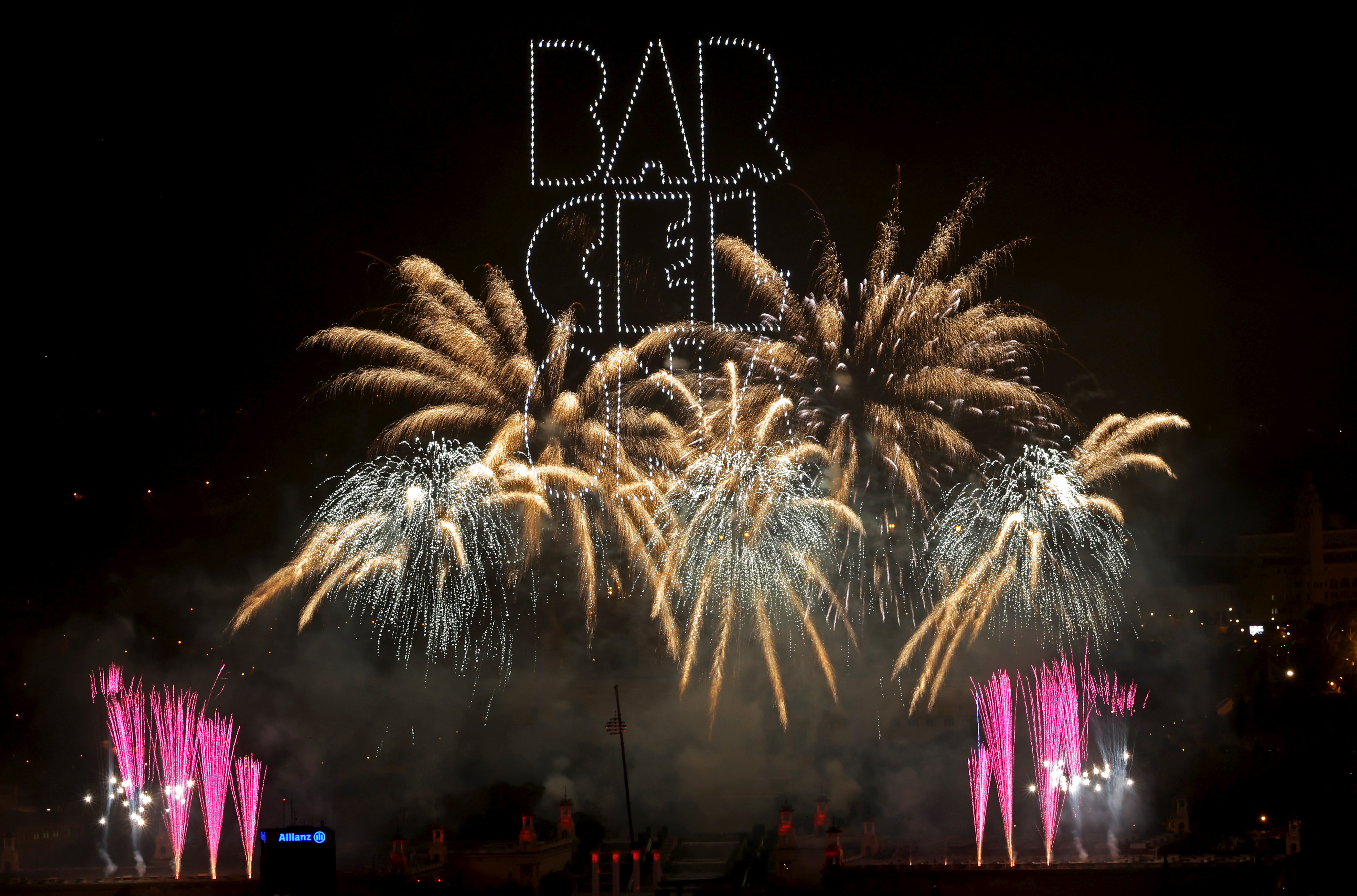 Pyrotechnics, drones, and music are the central elements of the show to welcome the year 2026 in Barcelona. It is divided into four parts, inspired by the four elements: air, water, earth, and fire. The show is held on the mountain of Montjuic, in Barcelona, Spain, on January 1, 2026. (Photo by Joan Valls/Urbanandsport/NurPhoto via Getty Images)