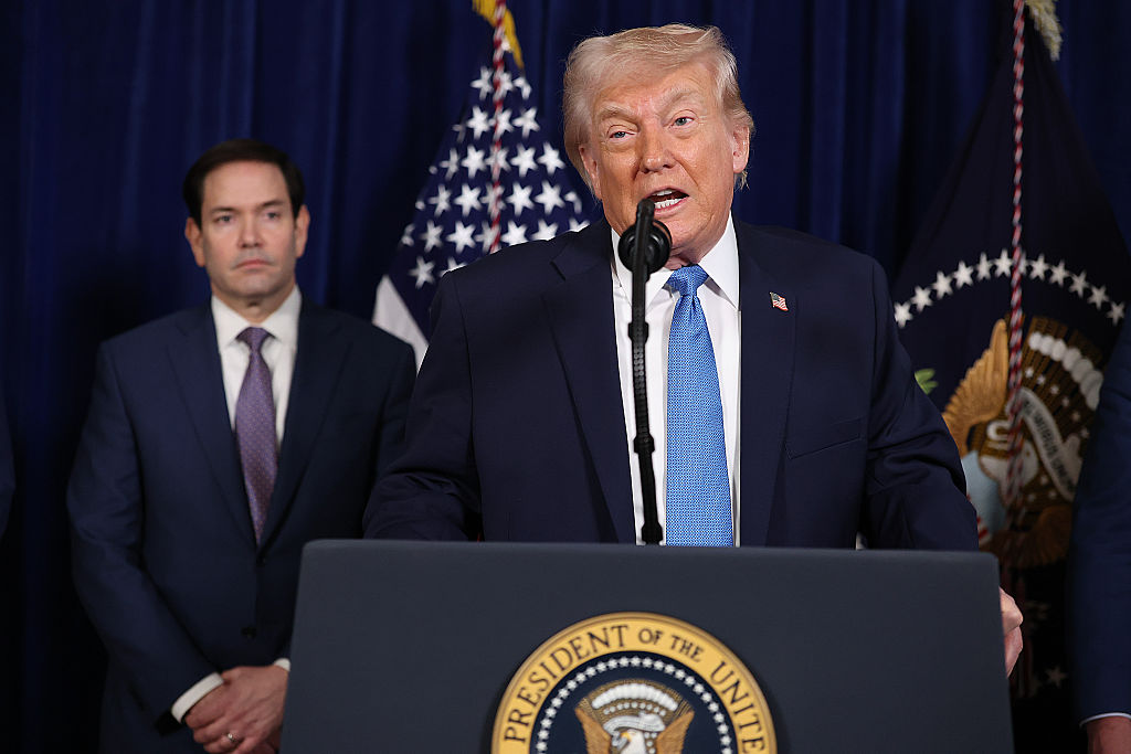 PALM BEACH, FLORIDA - JANUARY 03: U.S. President Donald Trump addresses the media during a news conference at his Mar-a-Lago club on January 03, 2026, in Palm Beach, Florida. President Trump confirmed that the U.S. military carried out a large-scale strike in Caracas overnight, resulting in the capture of Venezuelan leader Nicolas Maduro and his wife, Cilia Flores. (Photo by Joe Raedle/Getty Images)