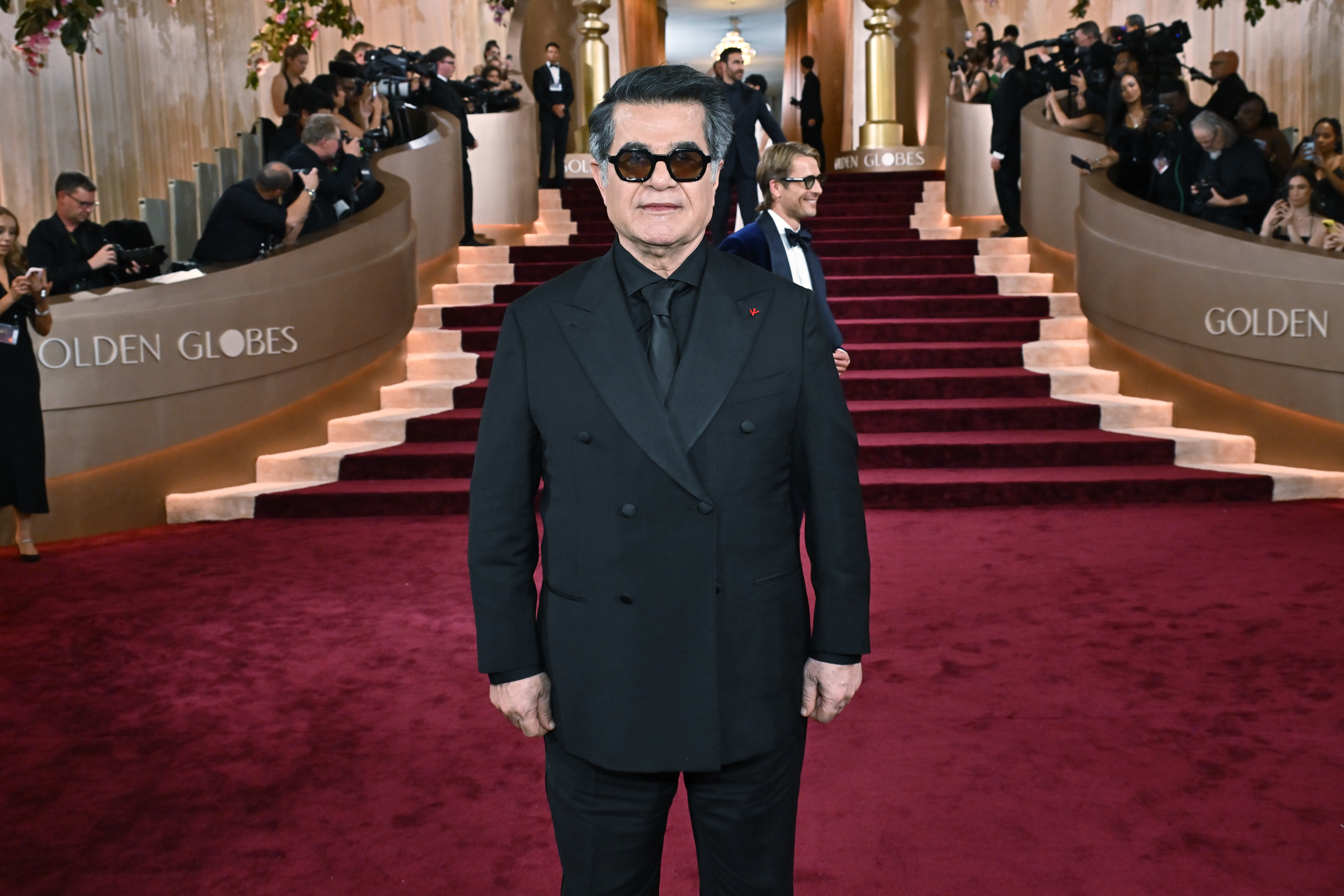 Jafar Panahi no tapete vermelho do Globo de Ouro