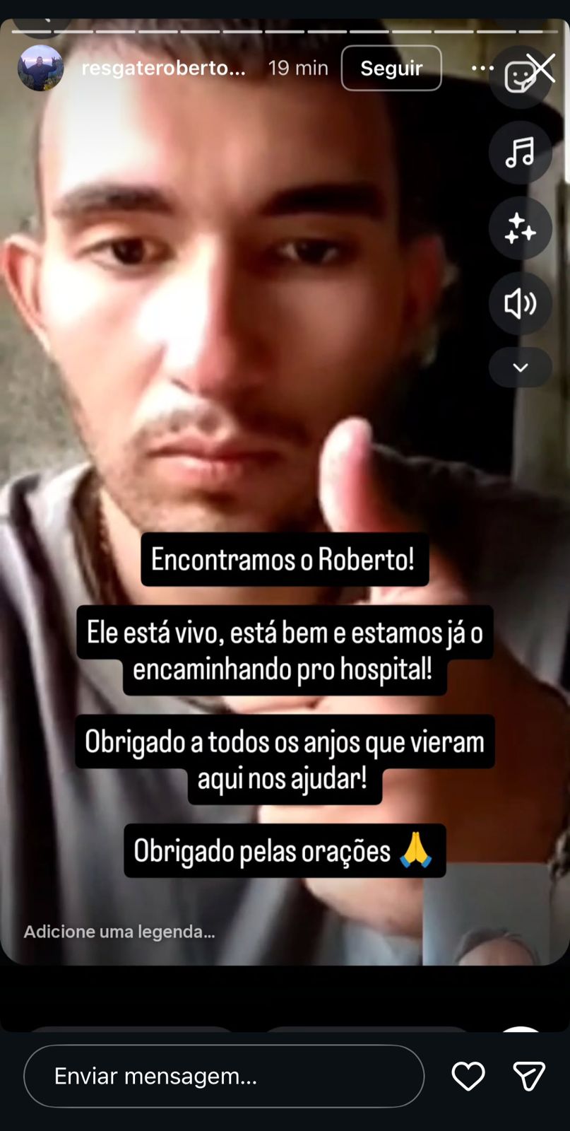 Família confirmou nas redes sociais que Roberto Tomaz foi encontrado