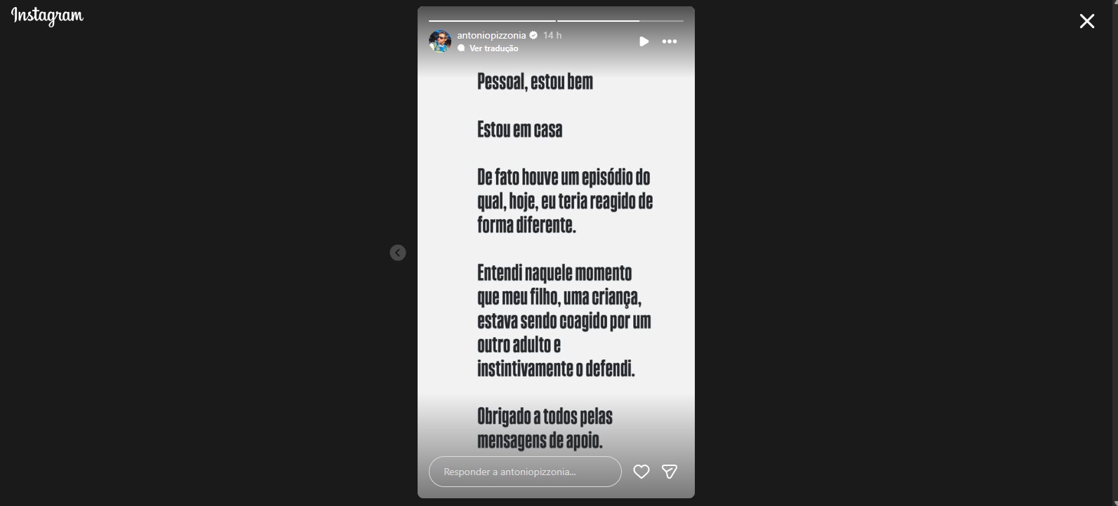 Pizzonia, que agrediu um homem, foi as redes: arrependimento -